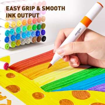 Washable Dual Tip Markers for Kids Ages 4-8, Brush & Chisel Tip, Water-Based Coloring Markers, Double-Tipped 24 Colors Marker Set with Storage Case, School Art Supplies for Boys & Girls 8-12