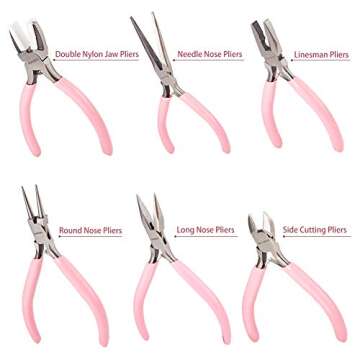 SUNNYCLUE 6pcs Mini DIY Jewelry Pliers Tool Set Round Needle Bend Long Nose Slide Cutting Linesman N...