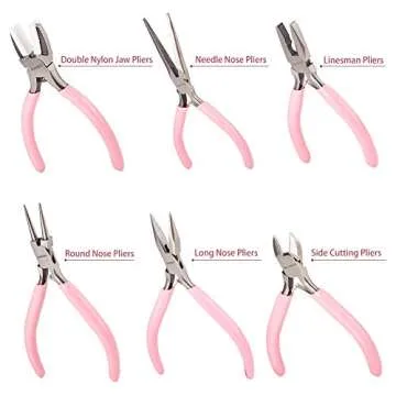 SUNNYCLUE 6pcs Mini DIY Jewelry Pliers Tool Set Round Needle Bend Long Nose Slide Cutting Linesman N...