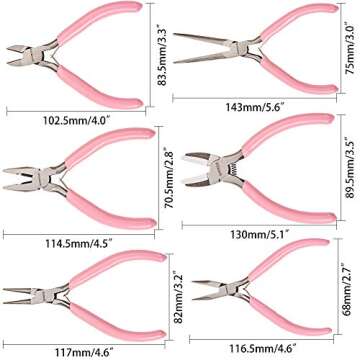 SUNNYCLUE 6pcs Mini DIY Jewelry Pliers Tool Set Round Needle Bend Long Nose Slide Cutting Linesman Nylon Jaw Pliers Professional Precision Pliers Beading Repair Supplies for Jewelry Making