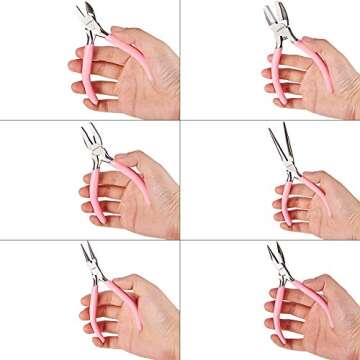 SUNNYCLUE 6pcs Mini DIY Jewelry Pliers Tool Set Round Needle Bend Long Nose Slide Cutting Linesman Nylon Jaw Pliers Professional Precision Pliers Beading Repair Supplies for Jewelry Making