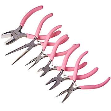 SUNNYCLUE 6pcs Mini DIY Jewelry Pliers Tool Set Round Needle Bend Long Nose Slide Cutting Linesman Nylon Jaw Pliers Professional Precision Pliers Beading Repair Supplies for Jewelry Making