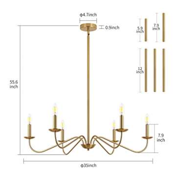 Jonsi Modern Gold Chandelier - Elegant 35 Inch Light Fixture
