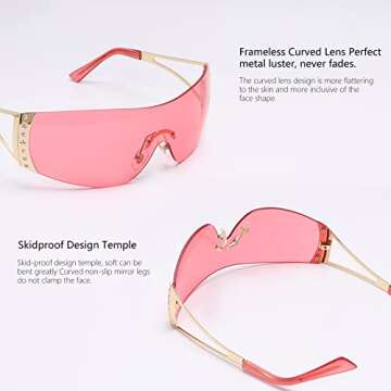 GUVIVI Wrap Around Y2K Sunglasses for Women Men Shield Flat Top Black Sunglasses Futuristic Frameless Gradient Lens Sun Glasses Eyewear