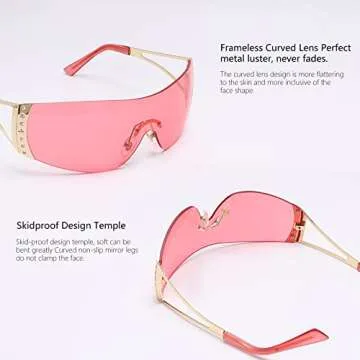 GUVIVI Wrap Around Y2K Sunglasses for Women Men Shield Flat Top Black Sunglasses Futuristic Frameless Gradient Lens Sun Glasses Eyewear