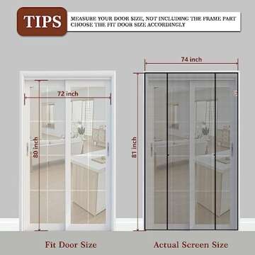 Yotache Magnetic Screen Door 72 x 80, Screen Size 74" x 81", Double Door Magnet Screen Mesh for Slid...