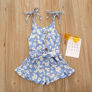 Tikoubabe Toddler Girl Clothes Baby Summer Cute Halter Romper V-Neck Outfits Flower Bow Knot Light B...