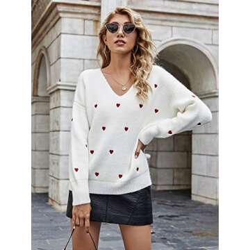 Elysa Kees Women's V Neck Heart Print Sweater