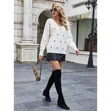 Elysa Kees Women's V Neck Heart Print Sweater