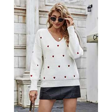 Elysa Kees Women's V Neck Heart Print Sweater