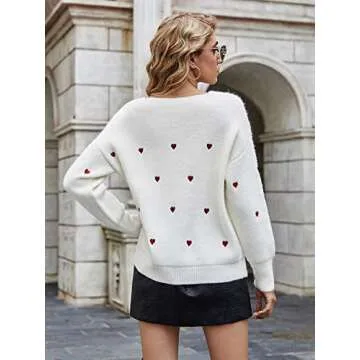 Elysa Kees Women's V Neck Heart Print Sweater