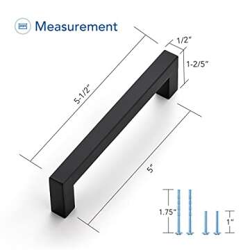 Ravinte 5 Pack Black Cabinet Pulls 5 Inch Square Cabinet Handles Matte Black Kitchen Hardware for Cabinet Square Drawer Pulls with Screwdriver