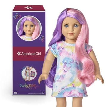 American Girl Truly Me 18-inch Doll #116 with Blue Eyes, Purple-and-Pink Hair, Light Skin, Tie Dye T...