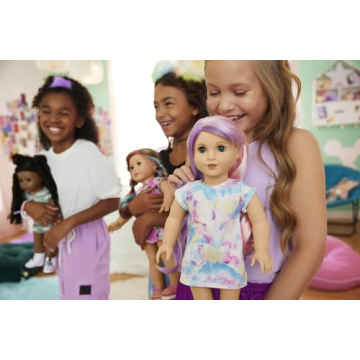 American Girl Truly Me 18-inch Doll #116 with Blue Eyes, Purple-and-Pink Hair, Light Skin, Tie Dye T-shirt Dress, For Ages 6+