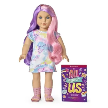 American Girl Truly Me 18-inch Doll #116 with Blue Eyes, Purple-and-Pink Hair, Light Skin, Tie Dye T-shirt Dress, For Ages 6+