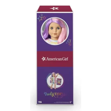 American Girl Truly Me 18-inch Doll #116 with Blue Eyes, Purple-and-Pink Hair, Light Skin, Tie Dye T-shirt Dress, For Ages 6+