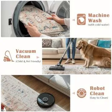 jinchan Area Rug 5x7 Living Room Rug - Washable Vintage Boho Floral Print Floor Cover Lightweight Low Pile Thin Non-Slip Retro Distressed Carpet for Bedroom Dining Room Kitchen Office Pink Blush