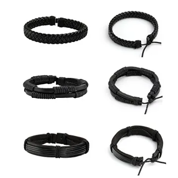 Black Braided Leather Bracelets for Men & Women