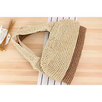 Naimo Women Straw Beach Shoulder Bag Woven Tote Handbag Large Handmade Weaving Summer Casual Hobo Bag