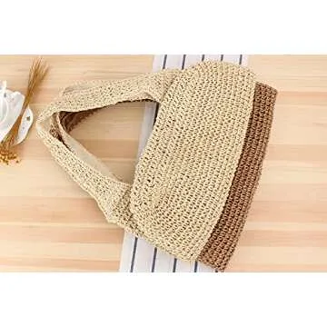 Naimo Women Straw Beach Shoulder Bag Woven Tote Handbag Large Handmade Weaving Summer Casual Hobo Bag