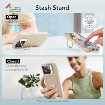 ESR for iPhone 15 Pro Case, MagSafe Silicone Case with Stand, Military-Grade Protection, Built-in Camera Stash Stand, Magnetic Phone Case for iPhone 15 Pro, Cloud Series,Light Tan