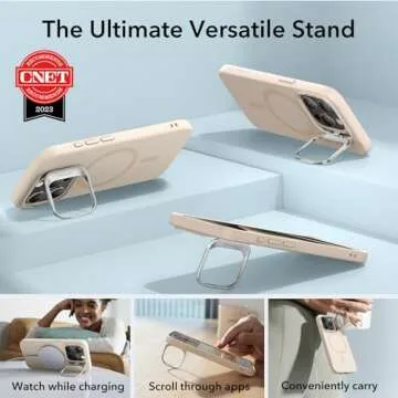 ESR for iPhone 15 Pro Case, MagSafe Silicone Case with Stand, Military-Grade Protection, Built-in Camera Stash Stand, Magnetic Phone Case for iPhone 15 Pro, Cloud Series,Light Tan