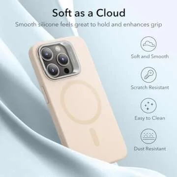 ESR for iPhone 15 Pro Case, MagSafe Silicone Case with Stand, Military-Grade Protection, Built-in Camera Stash Stand, Magnetic Phone Case for iPhone 15 Pro, Cloud Series,Light Tan
