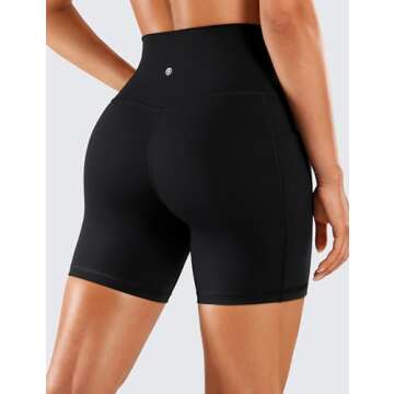 CRZ YOGA Women's Naked Feeling Biker Shorts with Pockets 6'' High Waisted Yoga Gym