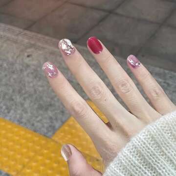 Mowyem 24 PCS Press On Nails Square Fake Nails Press Ons Short Nails Red False Nails Glossy Stick On...