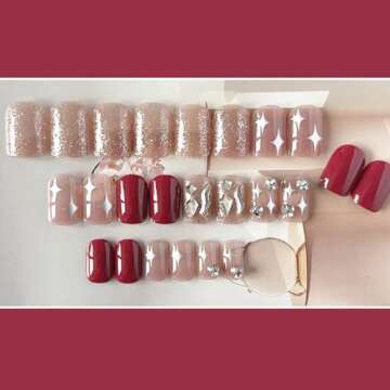 Mowyem 24 PCS Press On Nails Square Fake Nails Press Ons Short Nails Red False Nails Glossy Stick On Nails for Women Girls Manicure Decoration Accessories (Love)