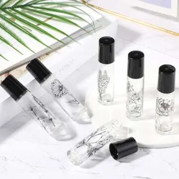 10 Pieces Essential Oil Roller Bottles 10 ml Empty Roller Bottles for Essential Oils Lip Oil, Glass Refillable Oil Container Printed with Patterns