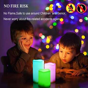 SWEETIME 3 Color Changing Led Pillar Candles with Controller and Timer - 3x4 3x5 3x6 Multi Colored Flickering Outdoor Waterproof Flameless Candles Battery Operated,Weatherproof Candles.