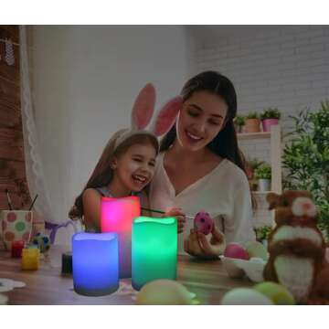 SWEETIME 3 Color Changing Led Pillar Candles with Controller and Timer - 3x4 3x5 3x6 Multi Colored Flickering Outdoor Waterproof Flameless Candles Battery Operated,Weatherproof Candles.