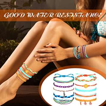 Hicarer 29 Pieces Adjustable Surfer Wave Bracelet Summer Ocean Strand Bracelet Waterproof Handmade Friendship Bracelet Sunflower Shell Bracelets Anklets Jewelry for Women Teen Girls(Retro Style)