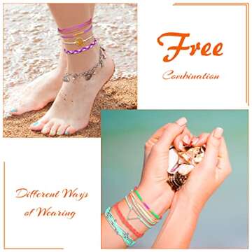 Hicarer 29 Pieces Adjustable Surfer Wave Bracelet Summer Ocean Strand Bracelet Waterproof Handmade Friendship Bracelet Sunflower Shell Bracelets Anklets Jewelry for Women Teen Girls(Retro Style)