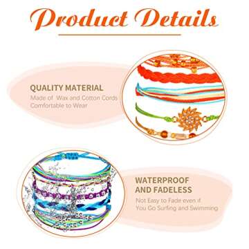 Hicarer 29 Pieces Adjustable Surfer Wave Bracelet Summer Ocean Strand Bracelet Waterproof Handmade Friendship Bracelet Sunflower Shell Bracelets Anklets Jewelry for Women Teen Girls(Retro Style)