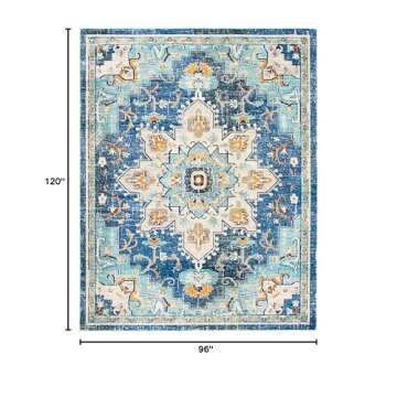 SAFAVIEH Madison Collection Area Rug - 8' x 10', Blue & Light Blue, Boho Chic Medallion Distressed Design, Non-Shedding & Easy Care, Ideal for High Traffic Areas in Living Room, Bedroom (MAD473M)