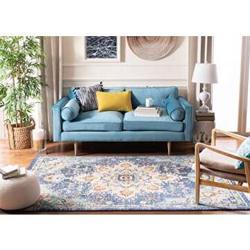 SAFAVIEH Madison Collection Area Rug - 8' x 10', Blue & Light Blue, Boho Chic Medallion Distressed Design, Non-Shedding & Easy Care, Ideal for High Traffic Areas in Living Room, Bedroom (MAD473M)