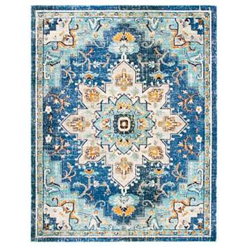 SAFAVIEH Madison Collection Area Rug - 8' x 10', Blue & Light Blue, Boho Chic Medallion Distressed Design, Non-Shedding & Easy Care, Ideal for High Traffic Areas in Living Room, Bedroom (MAD473M)