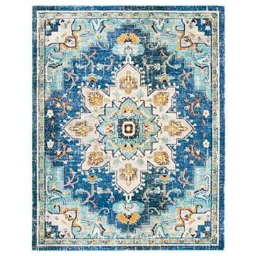 SAFAVIEH Madison Collection Area Rug - 8' x 10', Blue & Light Blue, Boho Chic Medallion Distressed Design, Non-Shedding & Easy Care, Ideal for High Traffic Areas in Living Room, Bedroom (MAD473M)