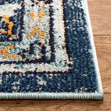 SAFAVIEH Madison Collection Area Rug - 8' x 10', Blue & Light Blue, Boho Chic Medallion Distressed Design, Non-Shedding & Easy Care, Ideal for High Traffic Areas in Living Room, Bedroom (MAD473M)