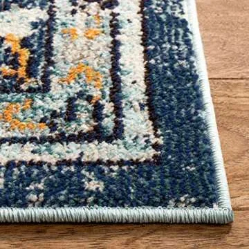 SAFAVIEH Madison Collection Area Rug - 8' x 10', Blue & Light Blue, Boho Chic Medallion Distressed Design, Non-Shedding & Easy Care, Ideal for High Traffic Areas in Living Room, Bedroom (MAD473M)