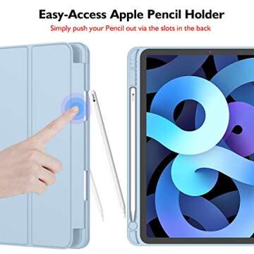 iMieet iPad Air 11 Inch Case M2 2024, iPad Air 5th/4th Generation Case 2022/2020 10.9 Inch with Pencil Holder, Trifold Stand Smart Case(Sky Blue)
