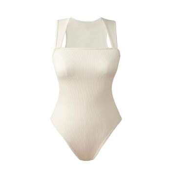 Ixarl Women's Tights: Exquisite Ribbed Sleeveless Vest with Square Neckline and Abdominal Control Tank Tops Bodysuits