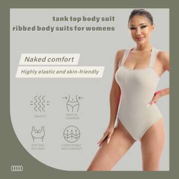 Ixarl Women's Tights: Exquisite Ribbed Sleeveless Vest with Square Neckline and Abdominal Control Tank Tops Bodysuits