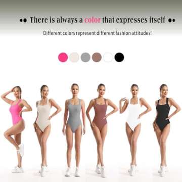 Ixarl Women's Tights: Exquisite Ribbed Sleeveless Vest with Square Neckline and Abdominal Control Tank Tops Bodysuits