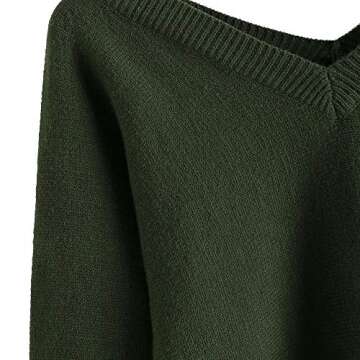 ZAFUL Women's Cropped Sweater V-Neck Long Sleeve Crop Sweater Pullover Jumper Knit Top (1-Green, L)