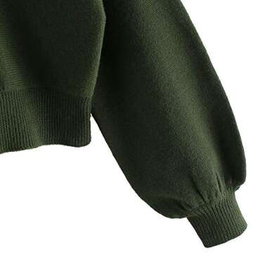 ZAFUL Women's Cropped Sweater V-Neck Long Sleeve Crop Sweater Pullover Jumper Knit Top (1-Green, L)