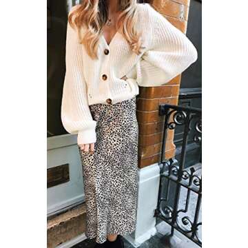 Angashion Women's V Neck Button Down Long Sleeve Cable Knit Cardigan Sweaters Outerwear Tops White Small