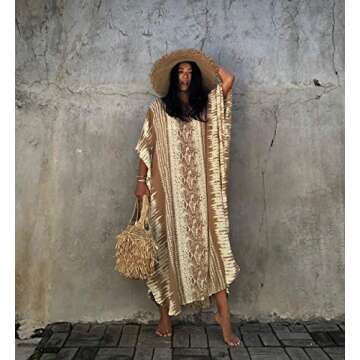 Maleroads Women Long Tunic Dress Kaftan Maxi Dress Batwing 3/4 Sleeve Plus Size Summer Dress